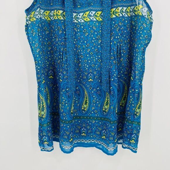 Old Navy Size Medium Blue & Yellow Floral Tie Neck Sleeveless Blouse Top - Picture 3 of 6